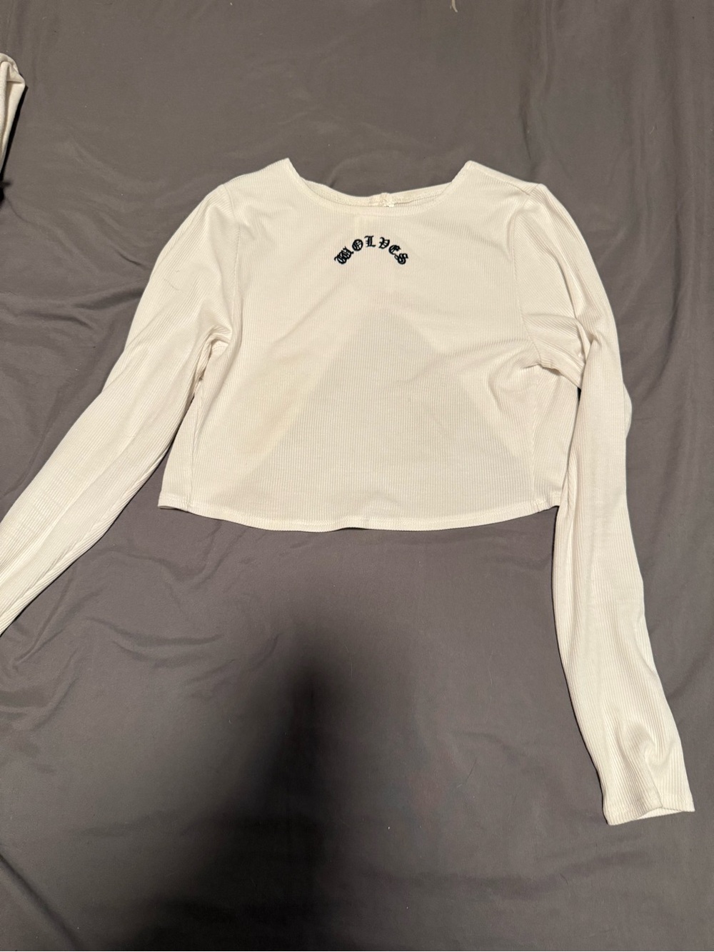 Darc Sport White Long Sleeve Ribbed Crop Top with Black Logo